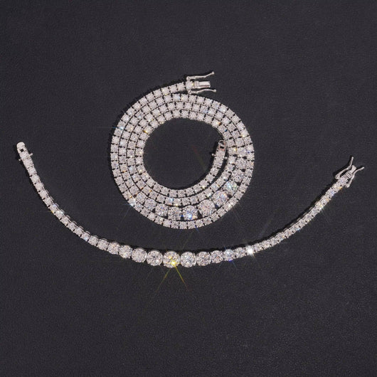925 Sterling Silver Moissanite Diamond Gradient Size Tennis Necklace Bracelet