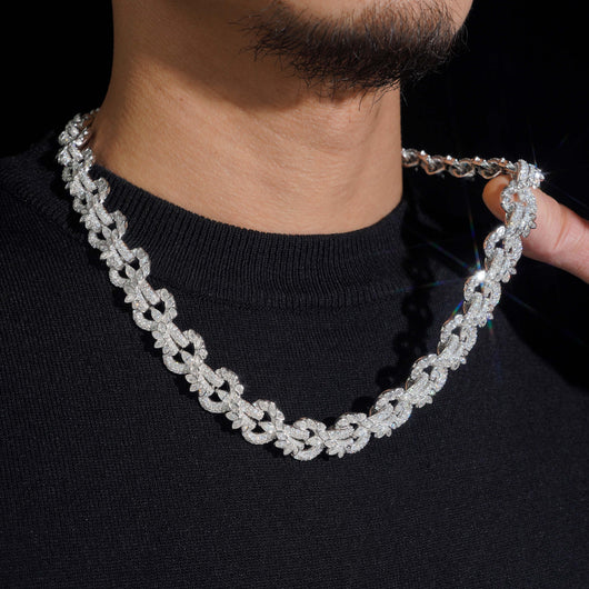 15MM Moissanite Flower Infinity Link Chain Necklace