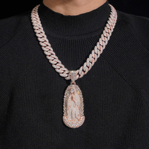 Rose Gold Moissanite Diamond Virgin Maria Pendant