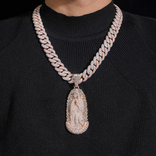 Rose Gold Moissanite Diamond Virgin Maria Pendant