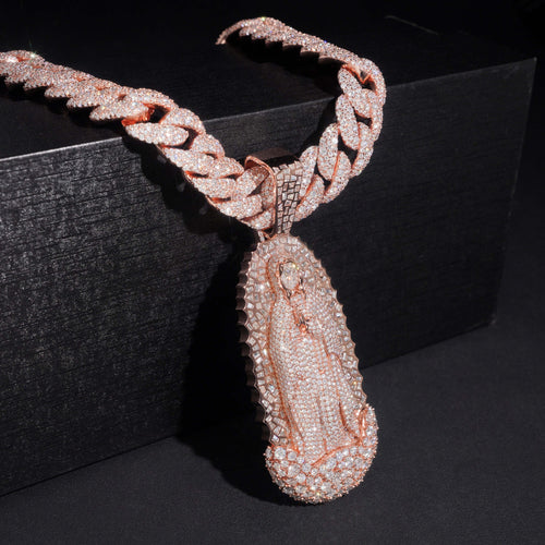 Rose Gold Moissanite Diamond Virgin Maria Pendant