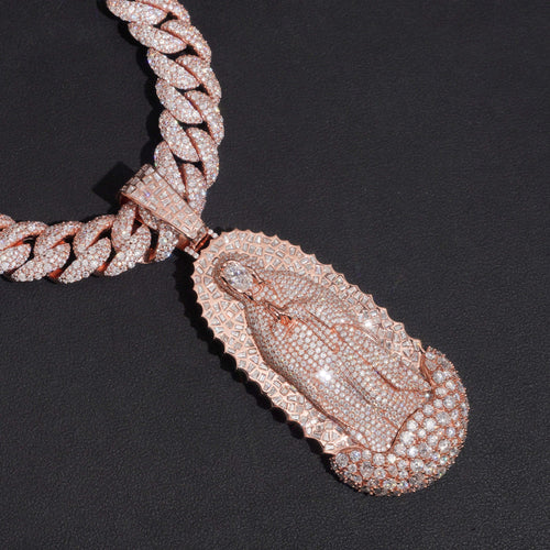 Rose Gold Moissanite Diamond Virgin Maria Pendant