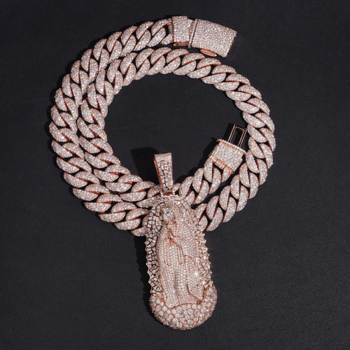 Rose Gold Moissanite Diamond Virgin Maria Pendant