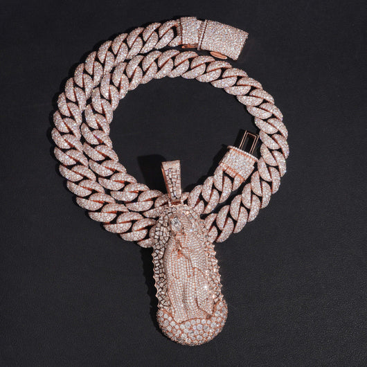 Rose Gold Moissanite Diamond Virgin Maria Pendant