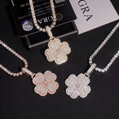Iced Out Moissanite Clover Pendant For Unisex