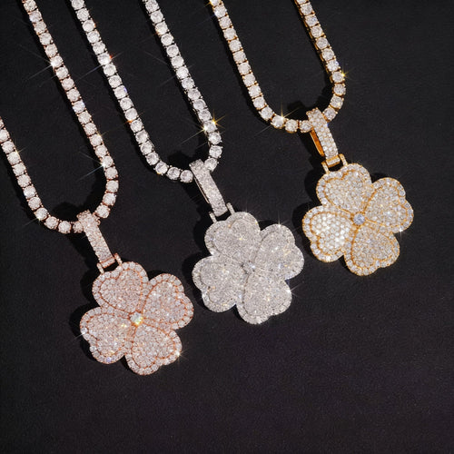 Iced Out Moissanite Clover Pendant For Unisex