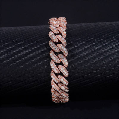925 Silver Rose Gold Hip Hop 15MM Custom Name Lock Iced Out Moissanite Cuban Link Bracelet